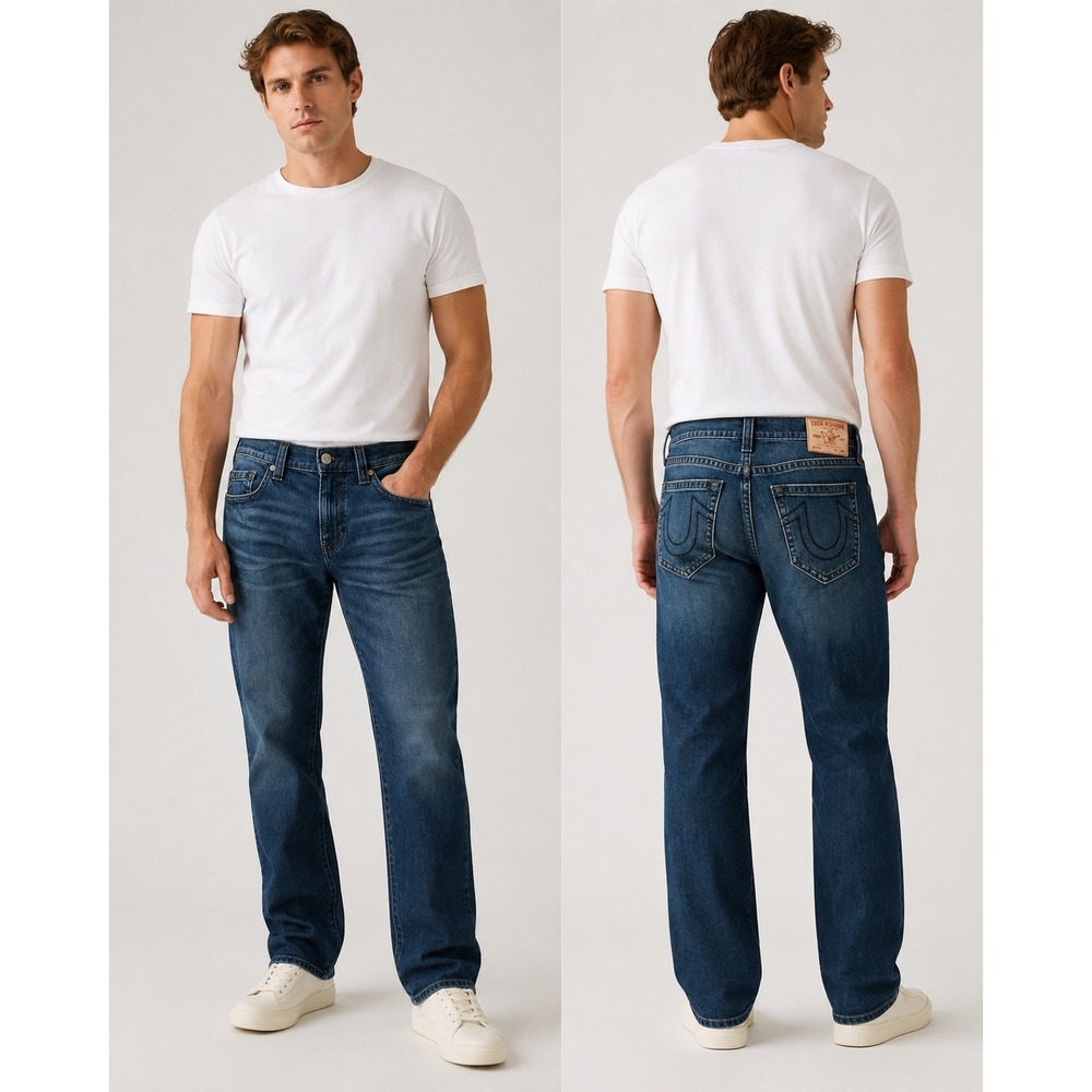 True Religion Ricky Straight Jeans Mens Dark Wash Big Stitch Y2K Denim